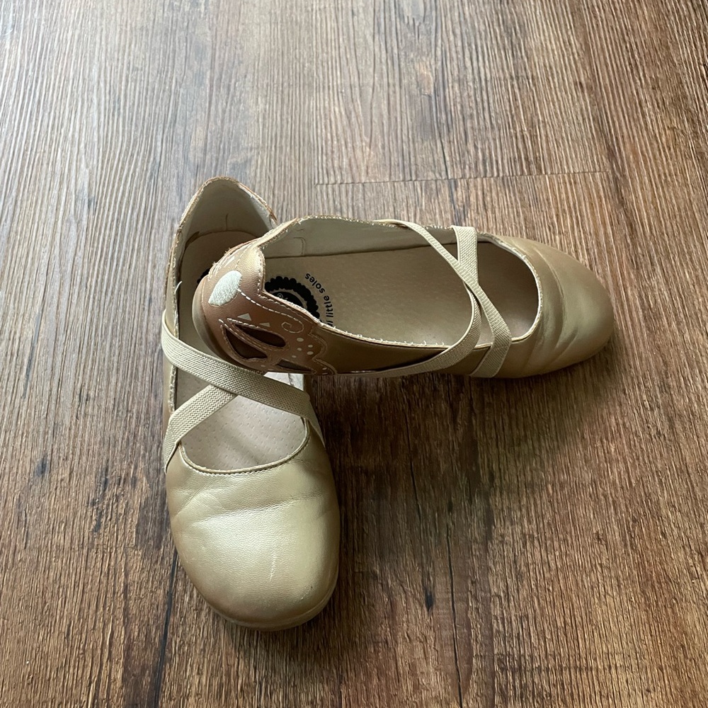 Gold Livie and Luca Ballet Flats with Butterfly on Heel- Size 2 (girls)
